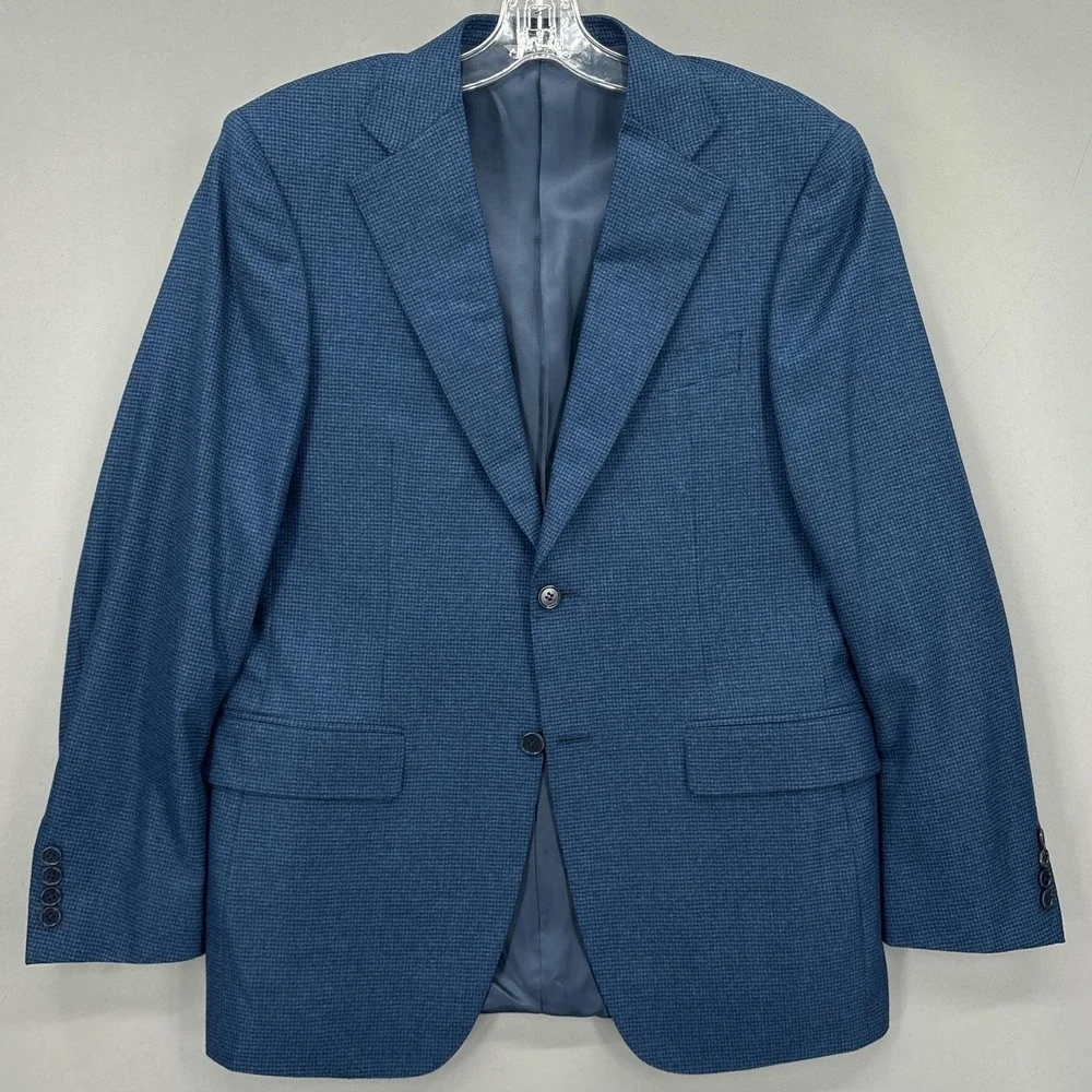 Canali Sport Coat Mens 40R Blue Houndstooth Wool Saks Fifth Avenue Italy Blazer